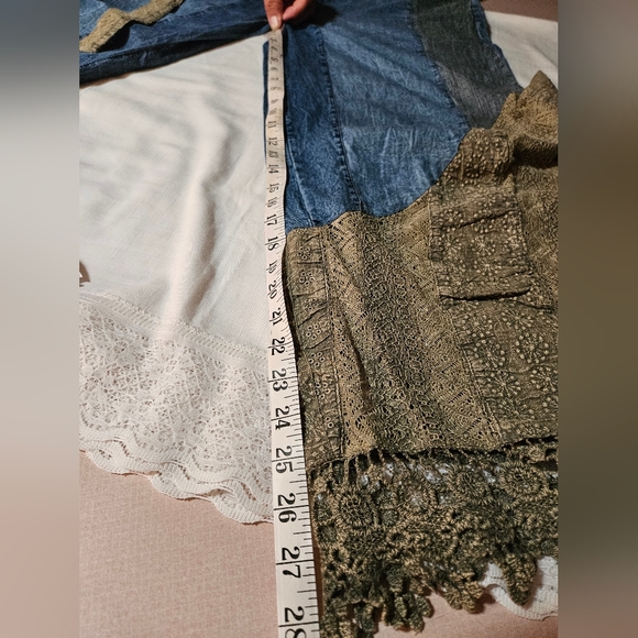 Boho Cotton Pattern Color Block Flair Pants w/Lace. INSEAM ALMOST 15 IN. IL - Picture 12 of 13